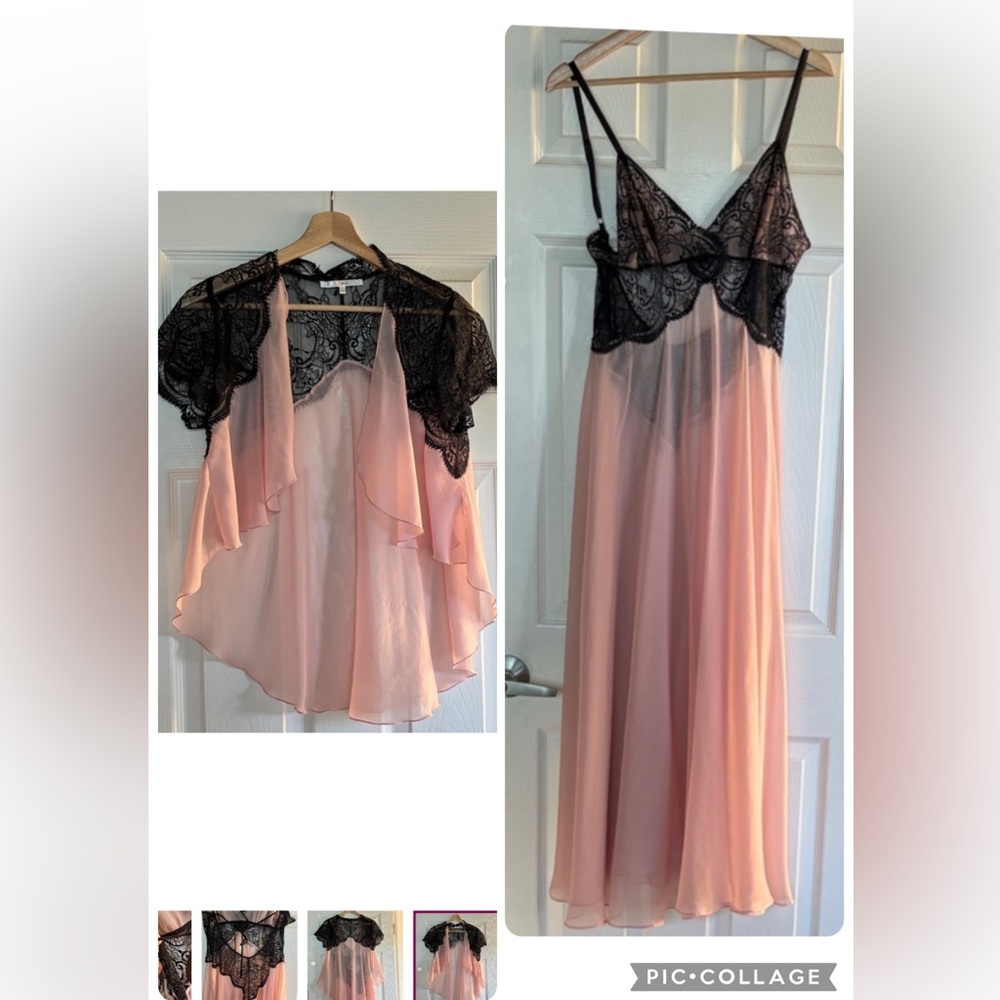 Set Dress+Cover NK Imode Elegant Black and Pink Lace Nightgown Set